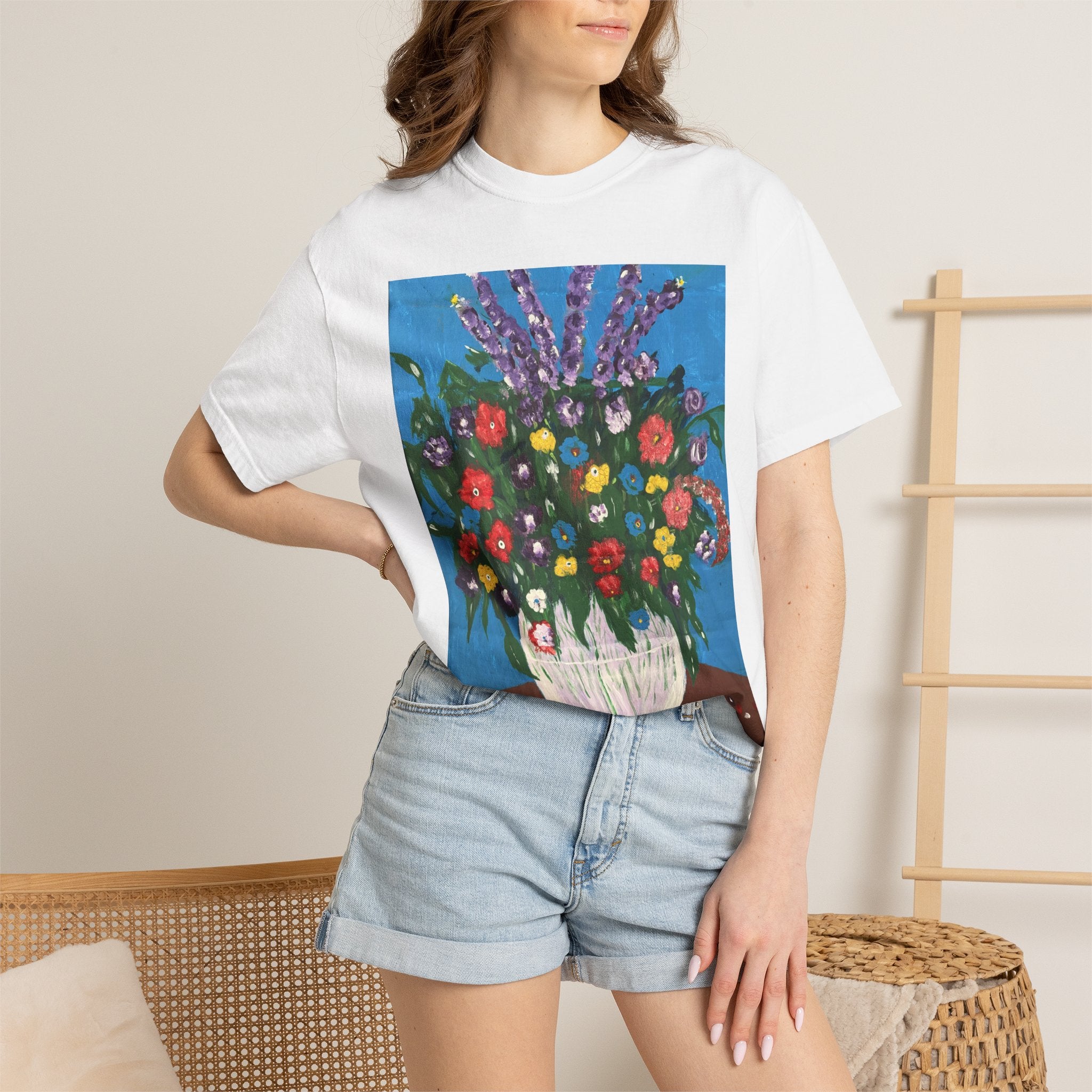 Floral Still Life Tee — Colorful Vase of Flowers Art Print T-Shirt