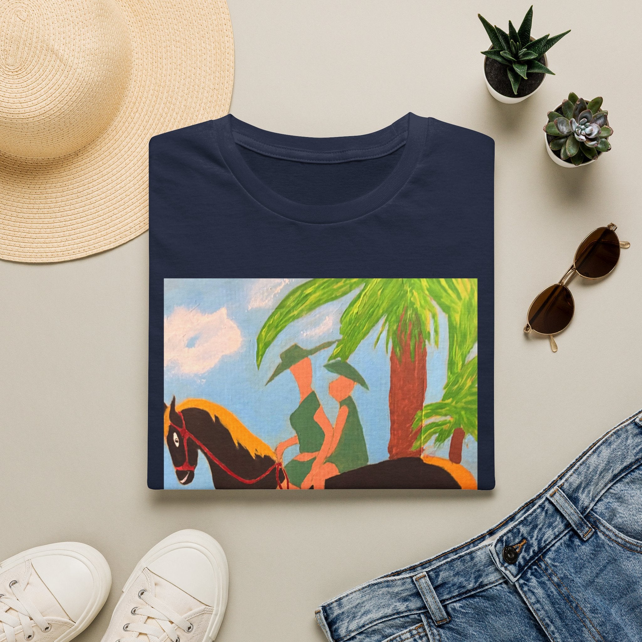Tropical Horse Rider T-Shirt — Vintage Island Riding Art Tee