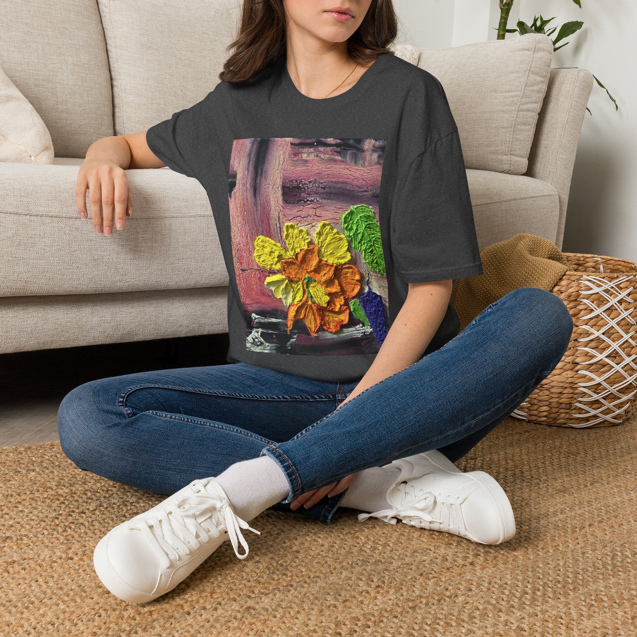 Floral Woodgrain Tee — Colorful Hydrangea Print T-Shirt