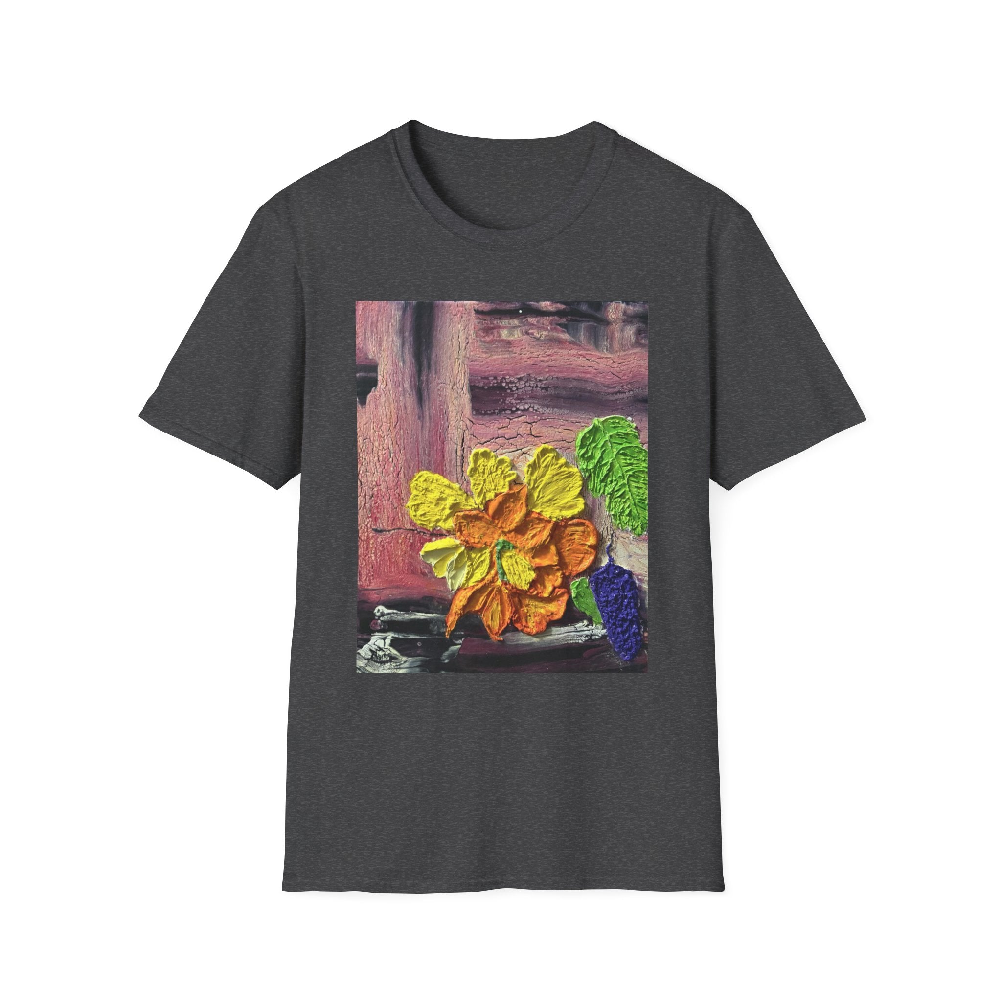 Floral Woodgrain Tee — Colorful Hydrangea Print T-Shirt