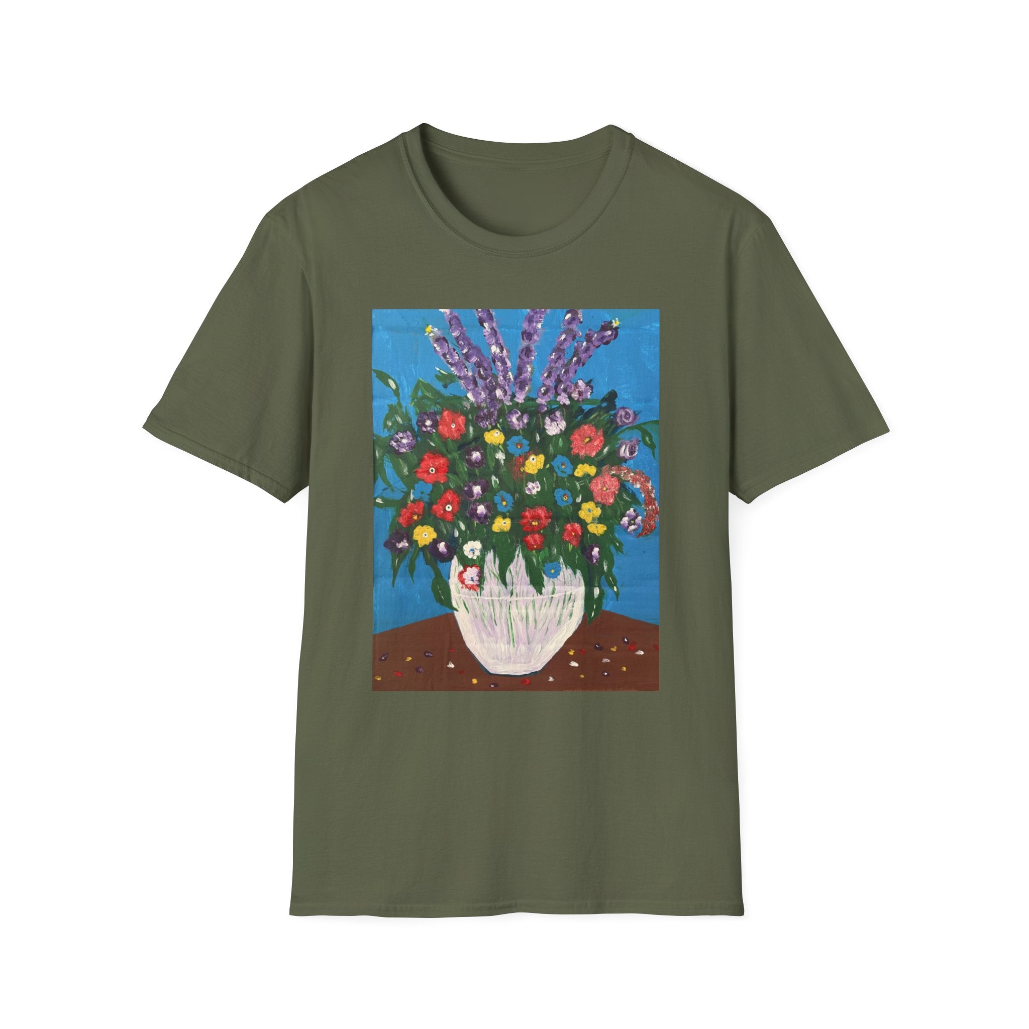 Floral Bouquet Art Tee — Colorful Vase Painting T-Shirt