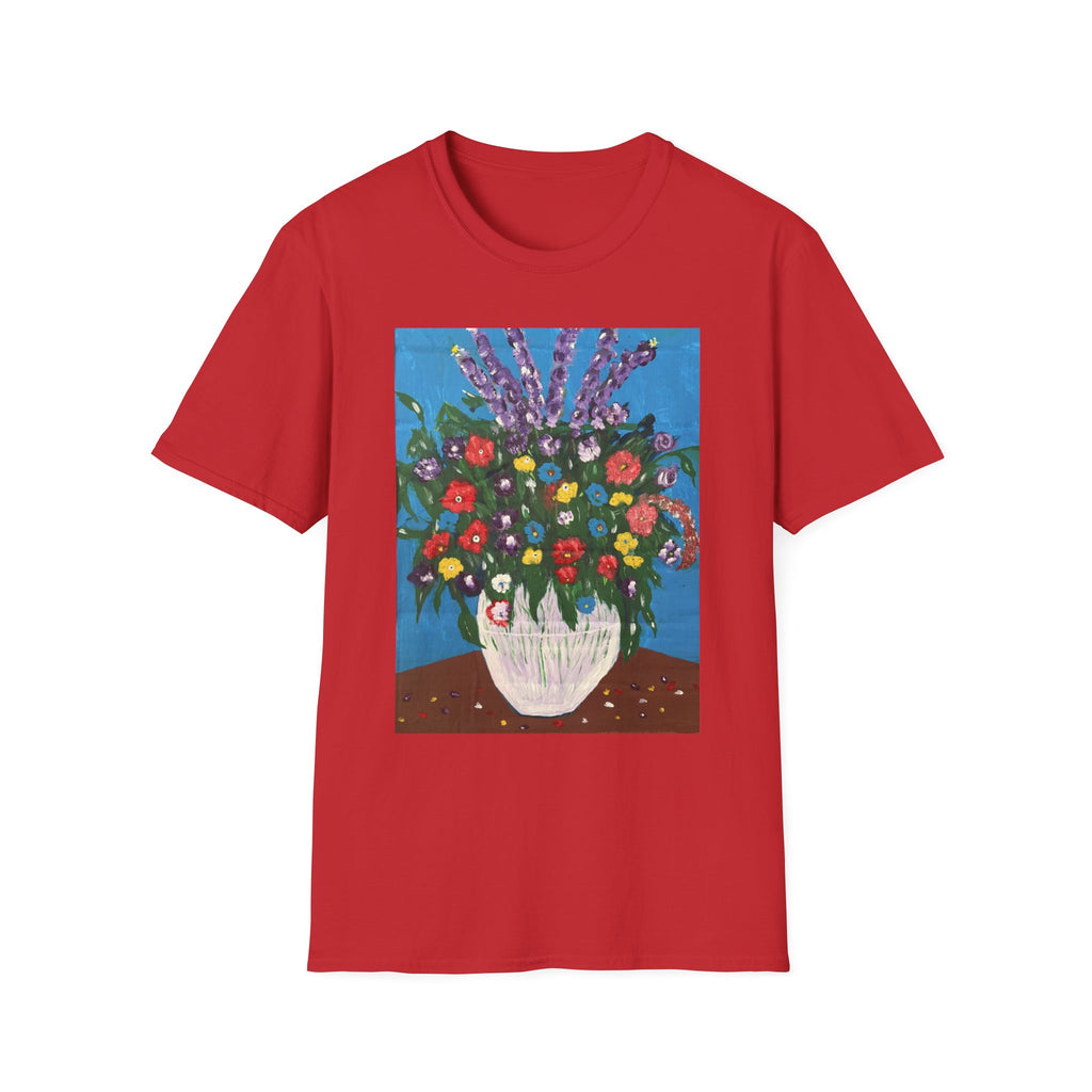 Floral Bouquet Art Tee — Colorful Vase Painting T-Shirt