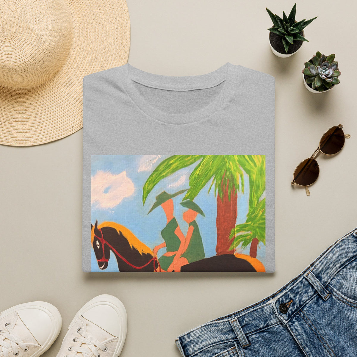 Tropical Horse Rider T-Shirt — Vintage Island Riding Art Tee