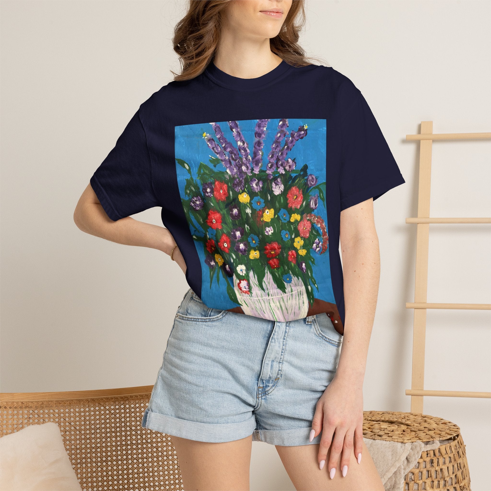 Floral Still Life Tee — Colorful Vase of Flowers Art Print T-Shirt