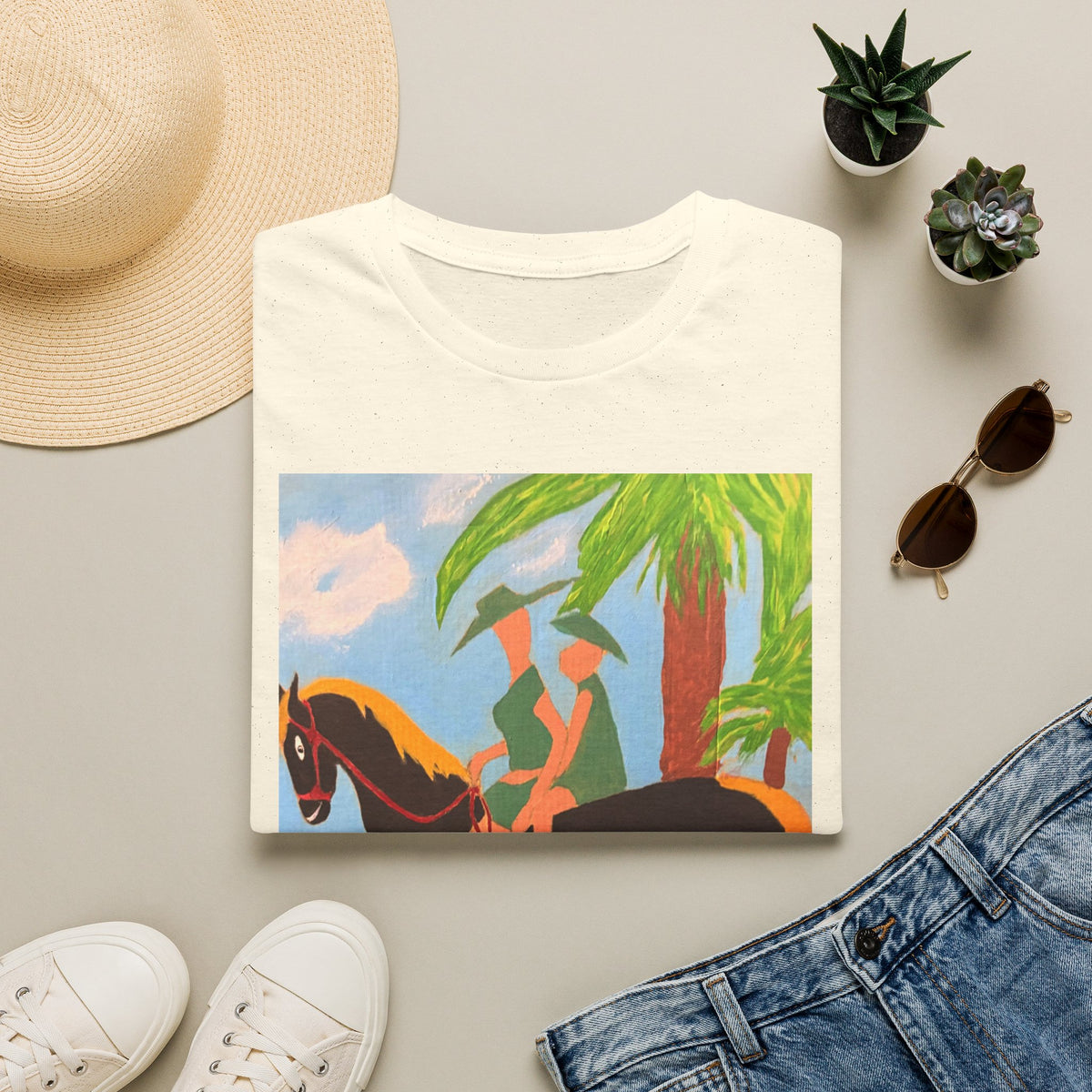 Tropical Horse Rider T-Shirt — Vintage Island Riding Art Tee