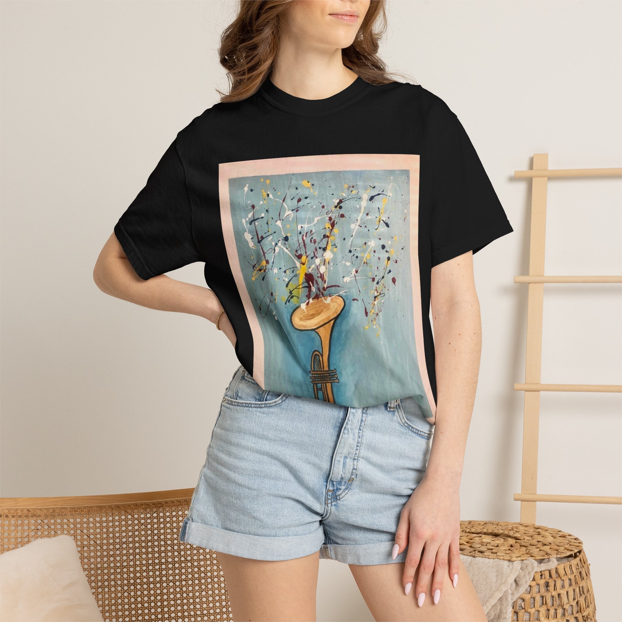 Abstract Saxophone Art T-Shirt — Floral Jazz Music Graphic Tee