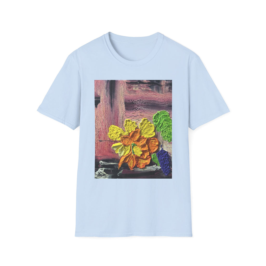Floral Woodgrain Tee — Colorful Hydrangea Print T-Shirt