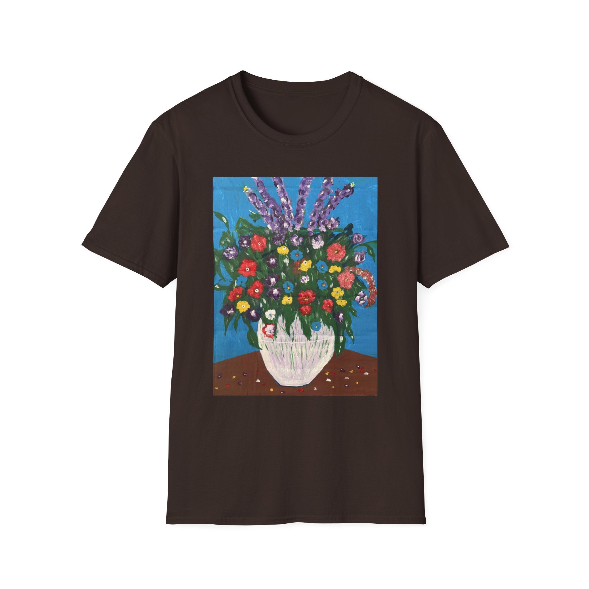 Floral Bouquet Art Tee — Colorful Vase Painting T-Shirt