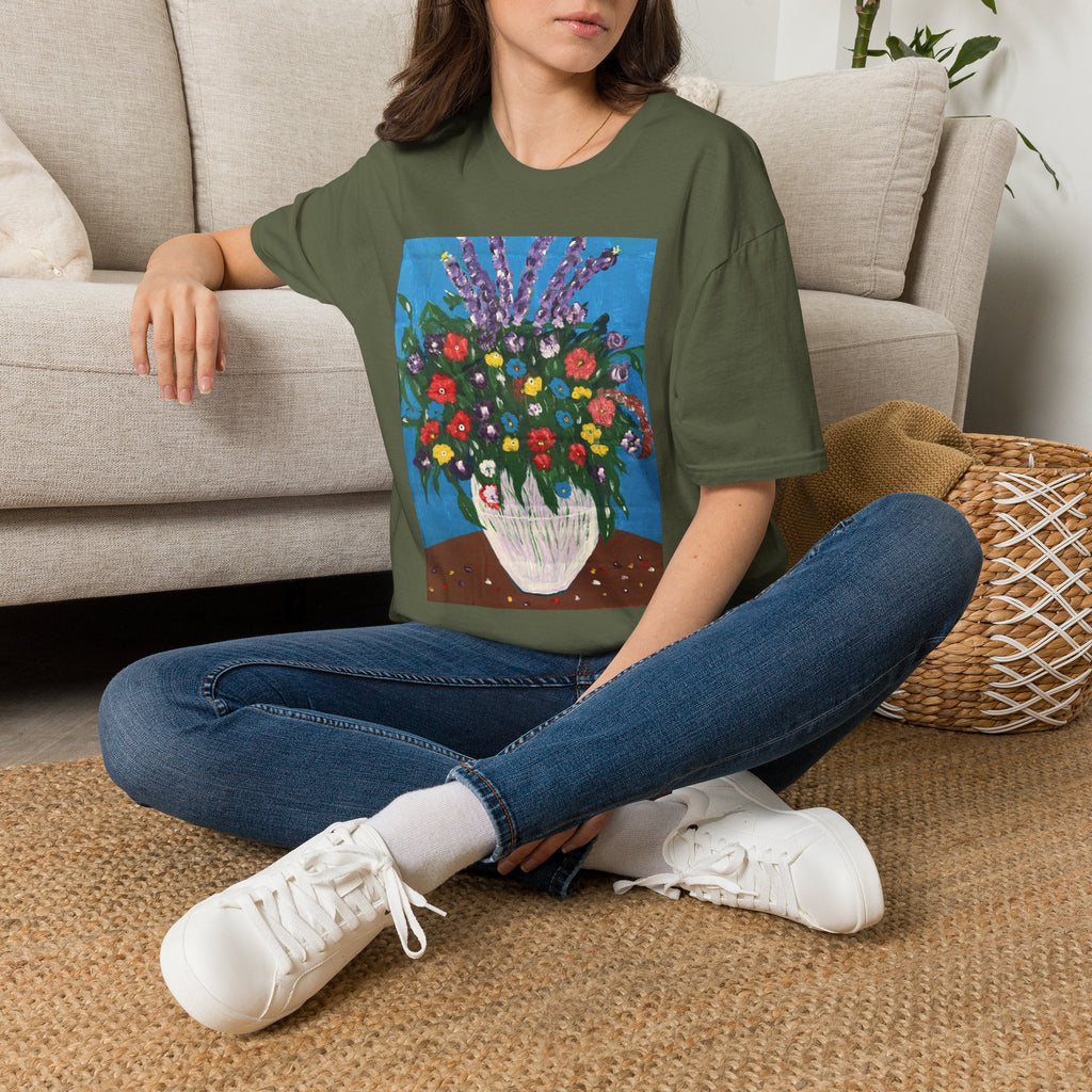 Floral Bouquet Art Tee — Colorful Vase Painting T-Shirt