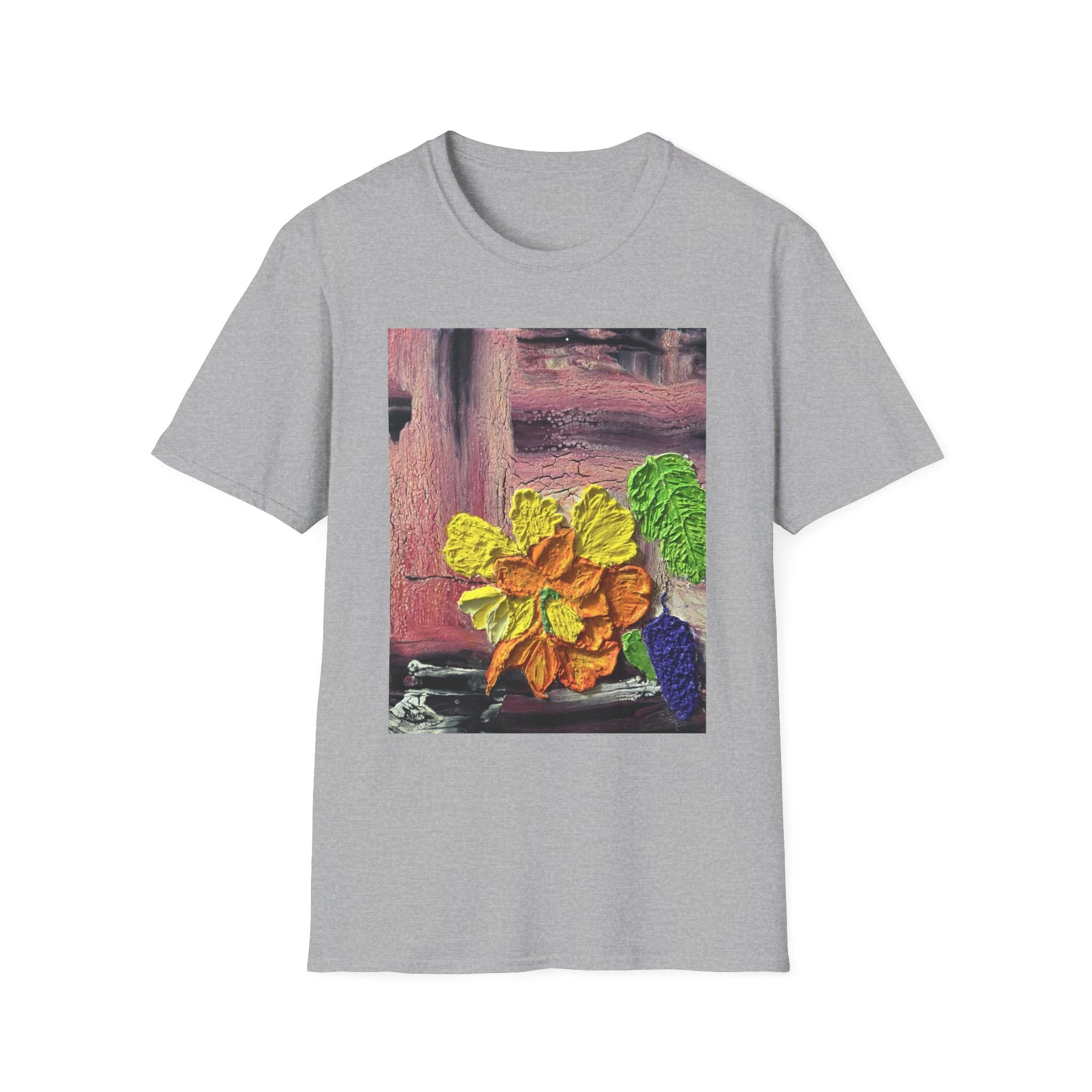Floral Woodgrain Tee — Colorful Hydrangea Print T-Shirt