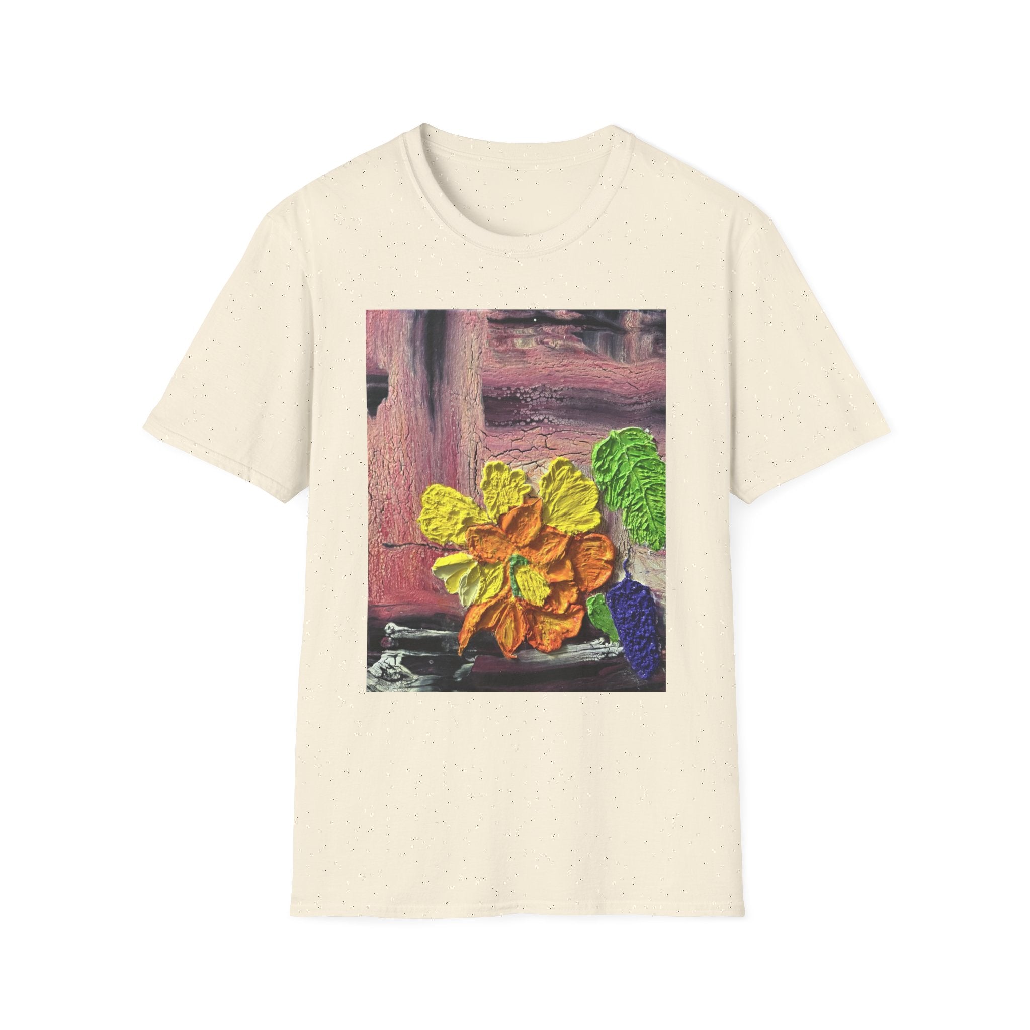 Floral Woodgrain Tee — Colorful Hydrangea Print T-Shirt