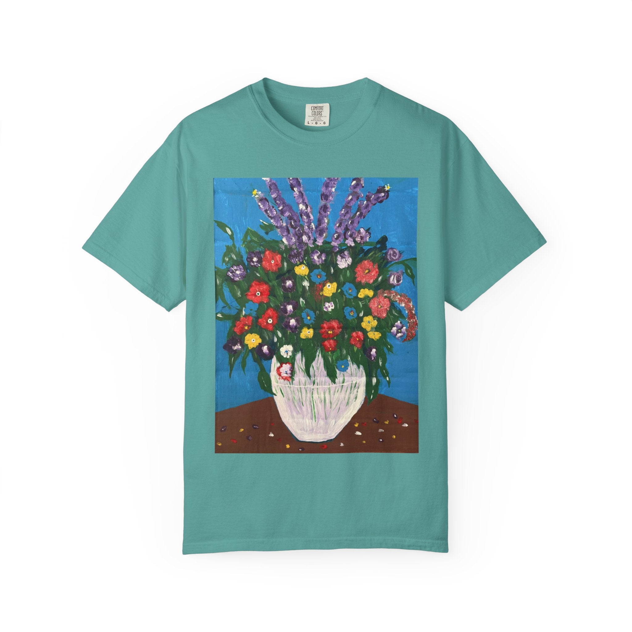 Floral Still Life Tee — Colorful Vase of Flowers Art Print T-Shirt