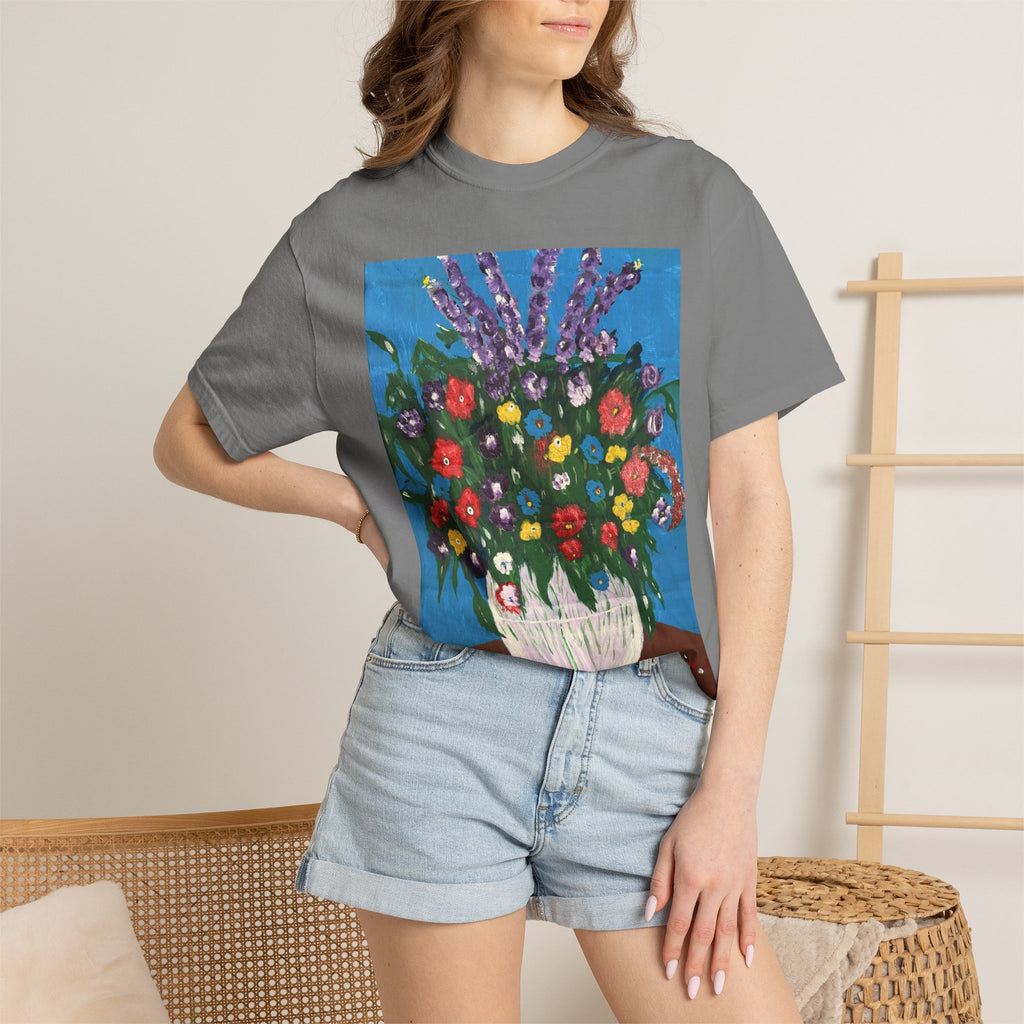 Floral Still Life Tee — Colorful Vase of Flowers Art Print T-Shirt