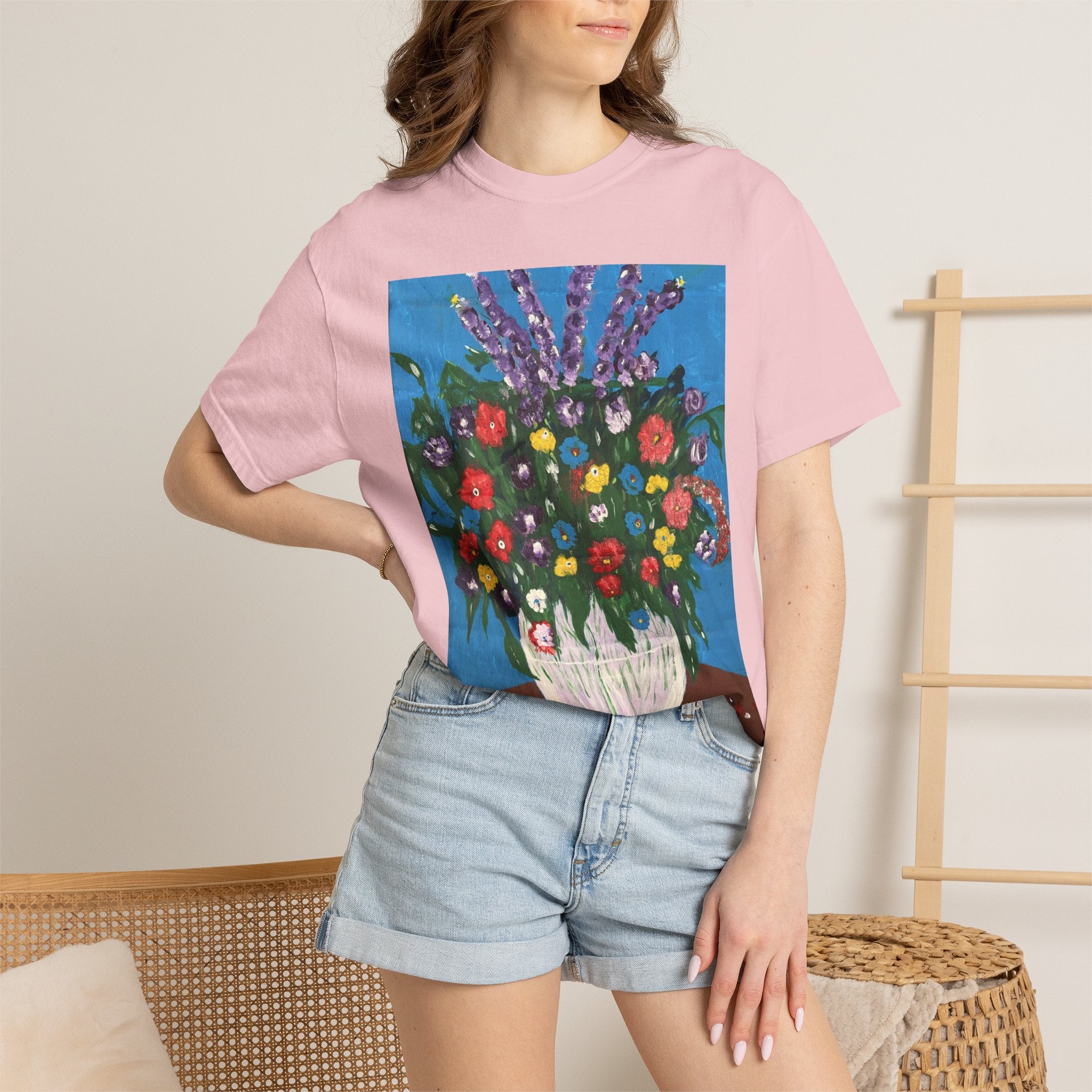 Floral Still Life Tee — Colorful Vase of Flowers Art Print T-Shirt