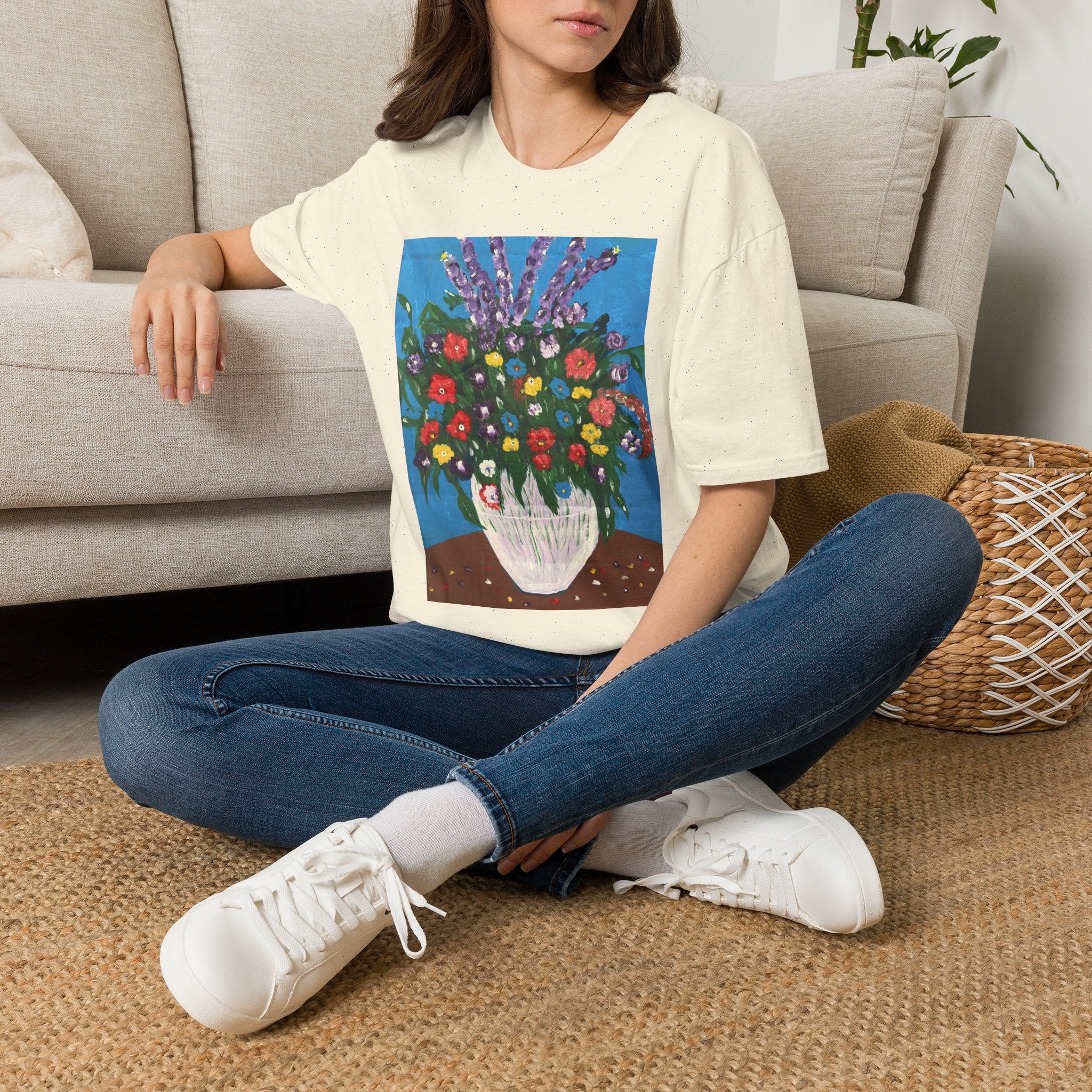Floral Bouquet Art Tee — Colorful Vase Painting T-Shirt