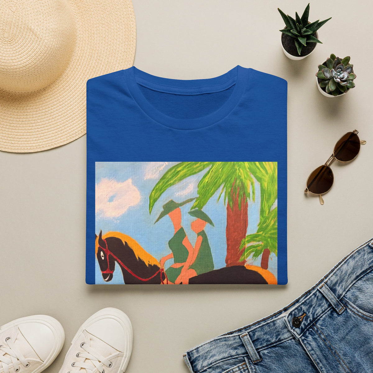 Tropical Horse Rider T-Shirt — Vintage Island Riding Art Tee