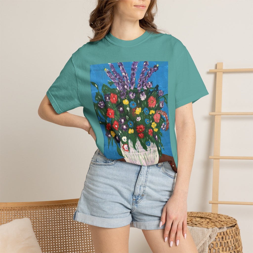 Floral Still Life Tee — Colorful Vase of Flowers Art Print T-Shirt