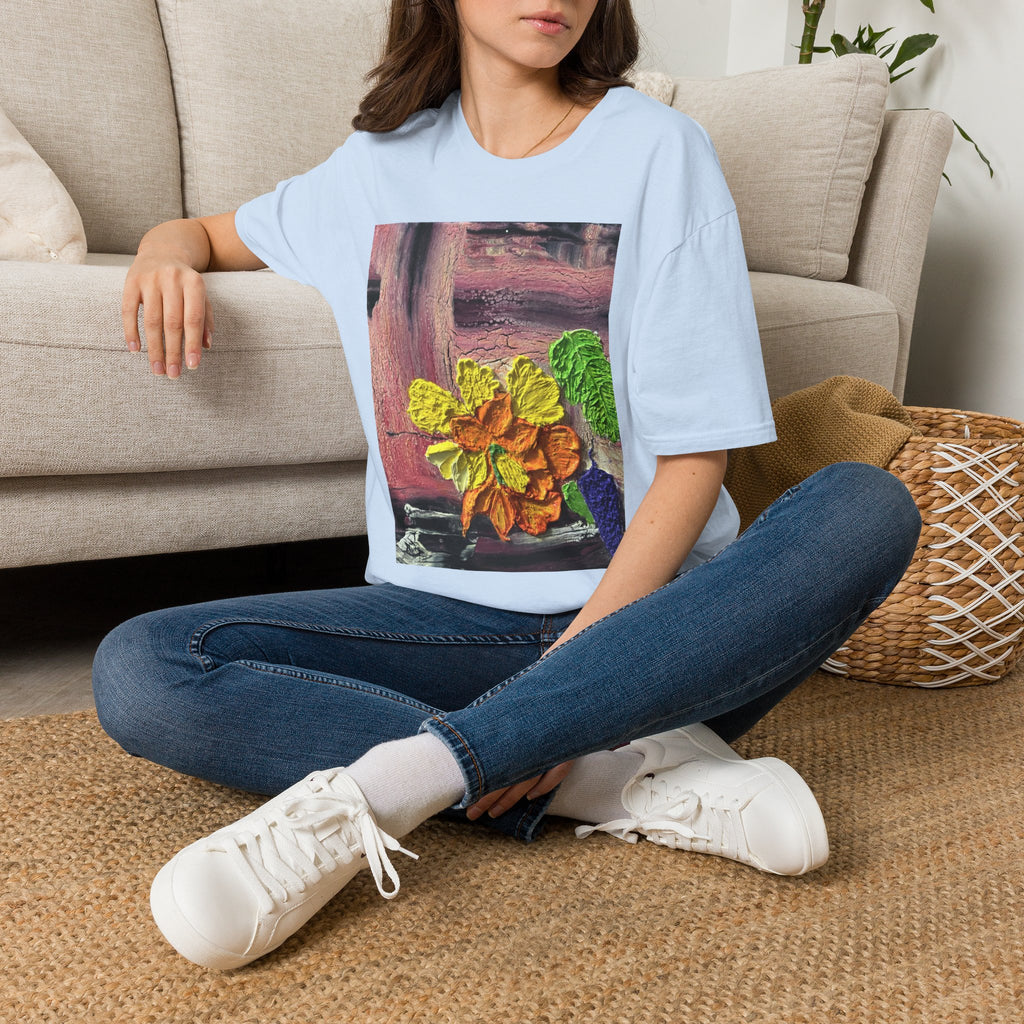Floral Woodgrain Tee — Colorful Hydrangea Print T-Shirt