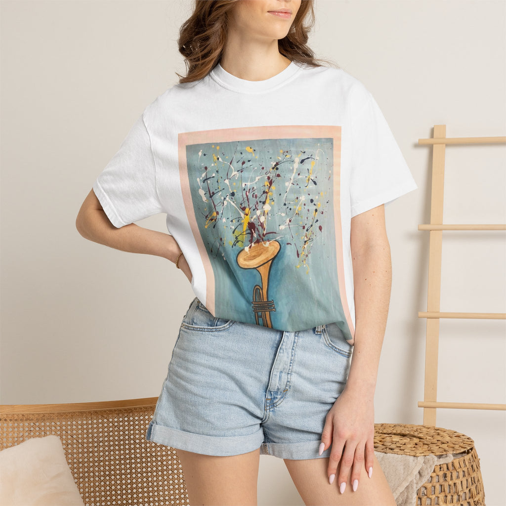 Abstract Saxophone Art T-Shirt — Floral Jazz Music Graphic Tee