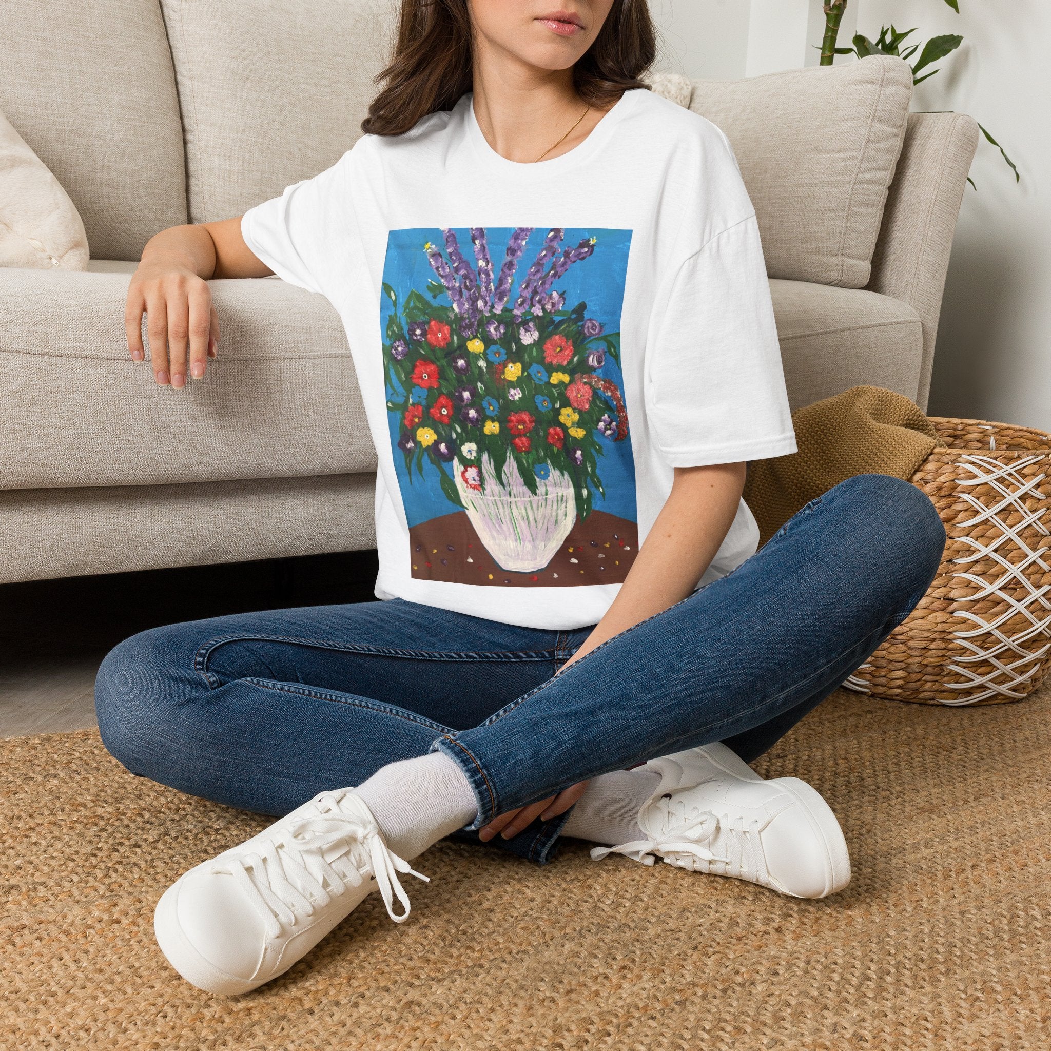 Floral Bouquet Art Tee — Colorful Vase Painting T-Shirt