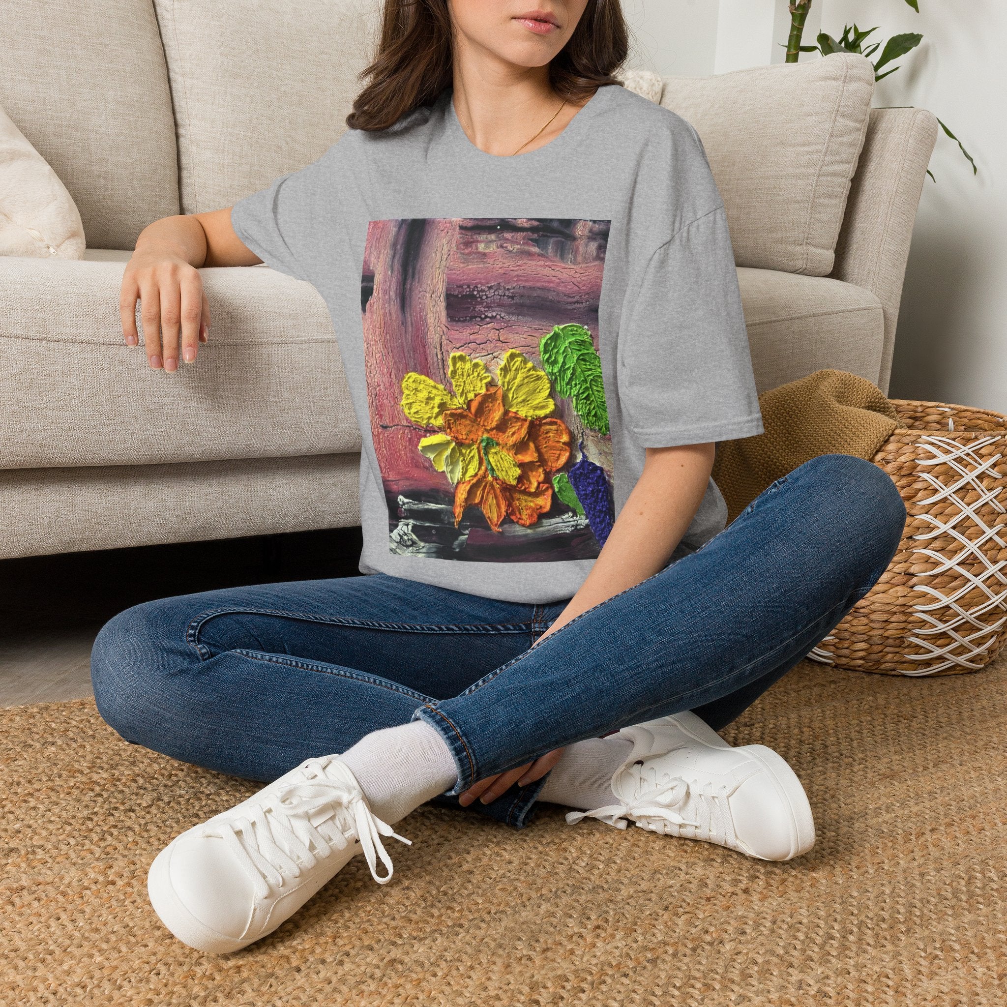 Floral Woodgrain Tee — Colorful Hydrangea Print T-Shirt