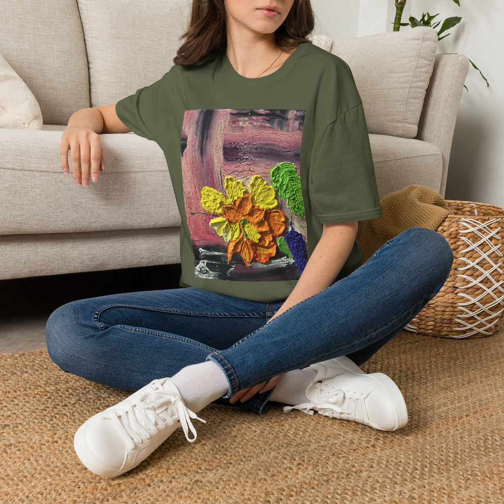 Floral Woodgrain Tee — Colorful Hydrangea Print T-Shirt