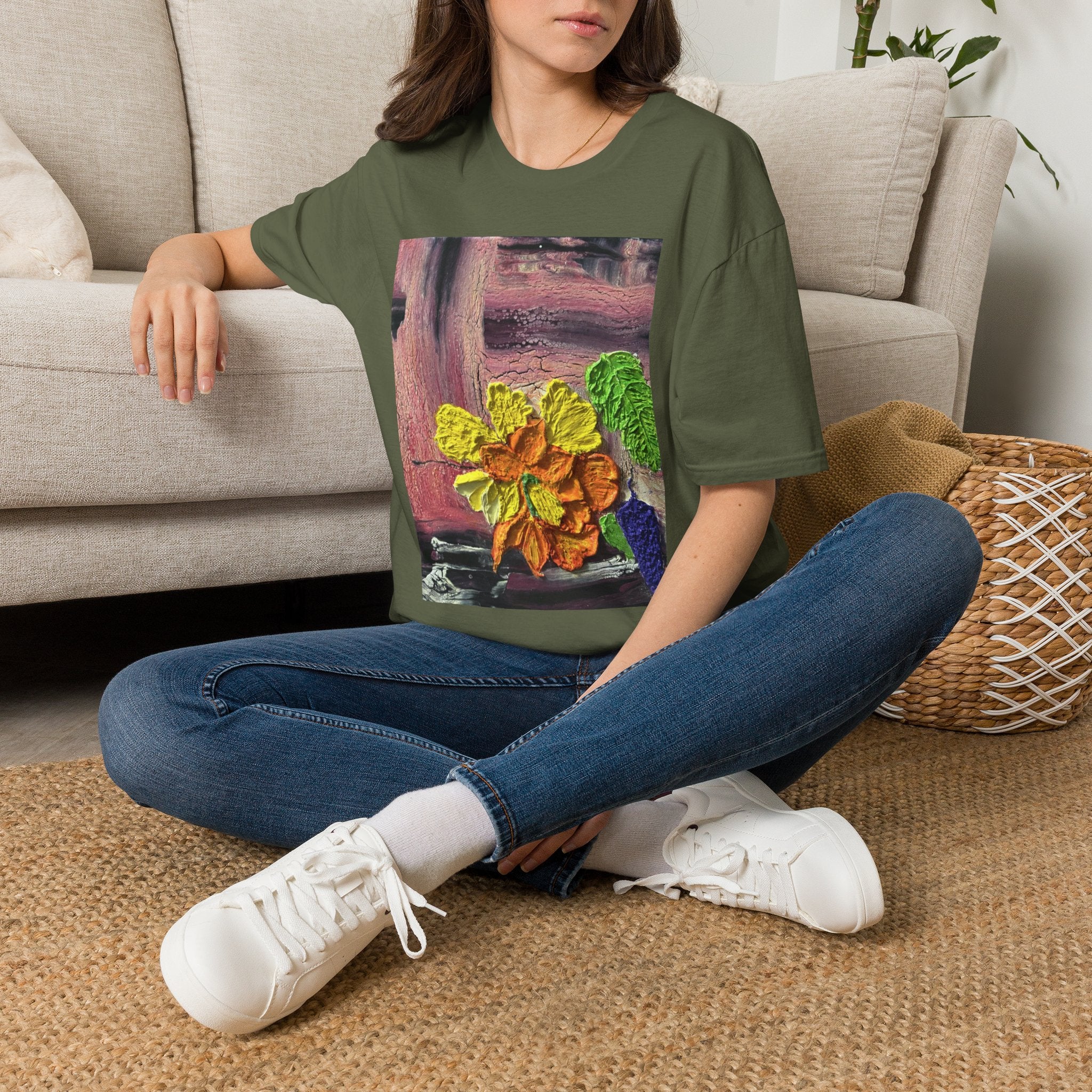 Floral Woodgrain Tee — Colorful Hydrangea Print T-Shirt
