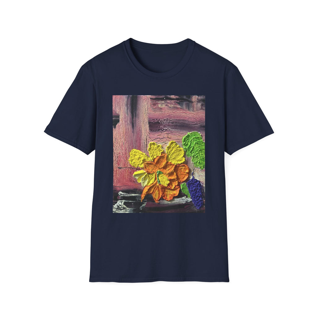 Floral Woodgrain Tee — Colorful Hydrangea Print T-Shirt