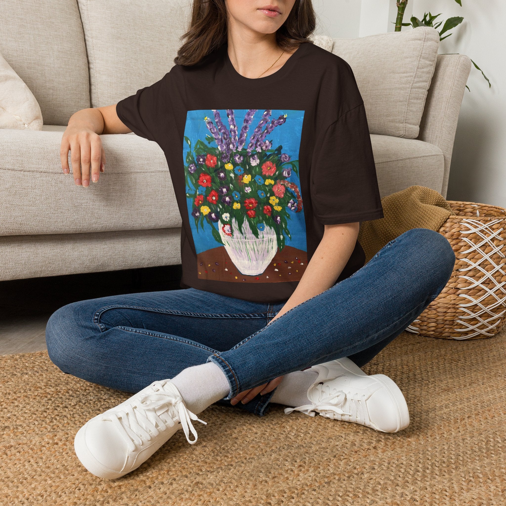Floral Bouquet Art Tee — Colorful Vase Painting T-Shirt