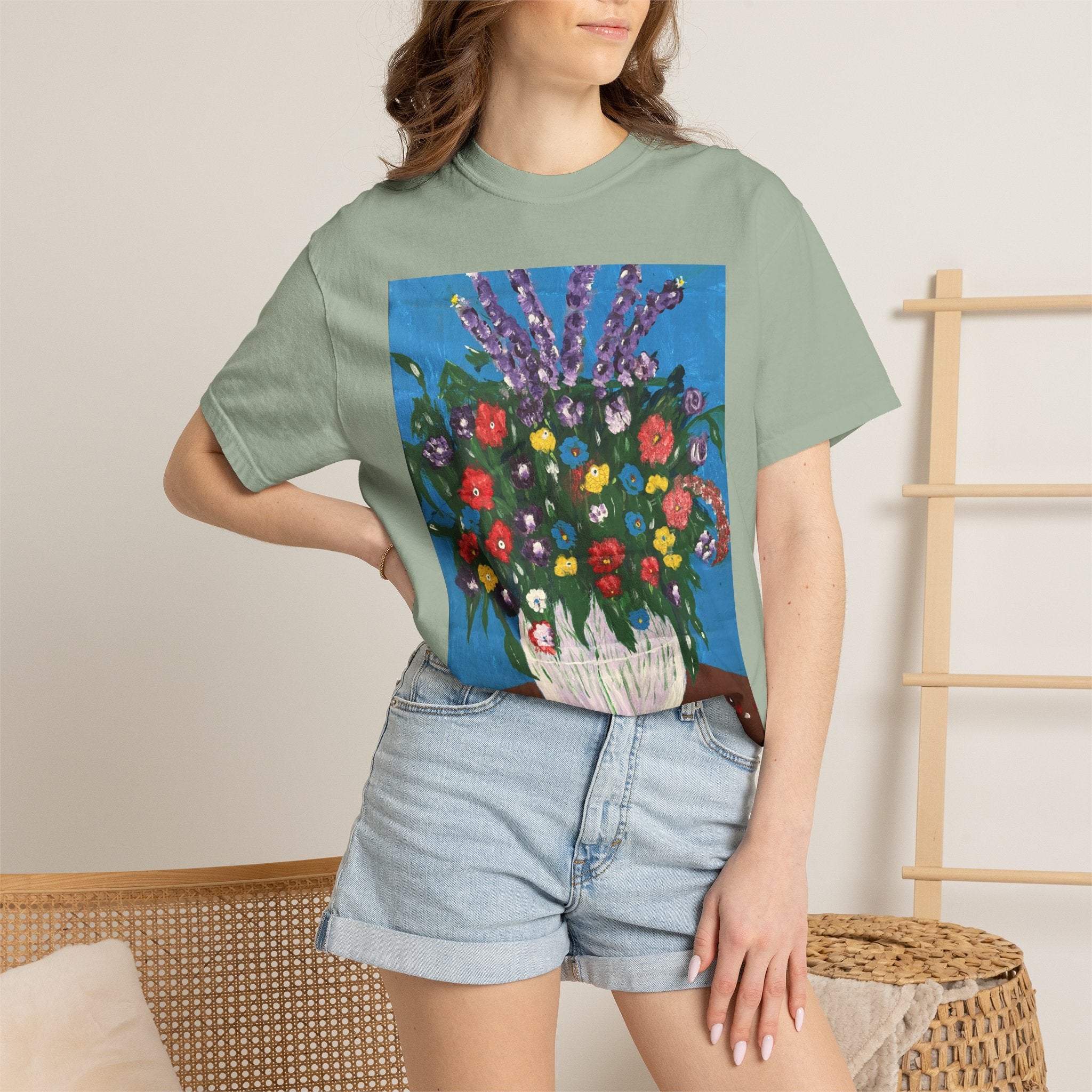 Floral Still Life Tee — Colorful Vase of Flowers Art Print T-Shirt