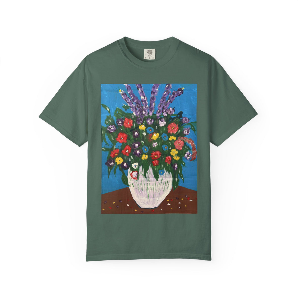Floral Still Life Tee — Colorful Vase of Flowers Art Print T-Shirt