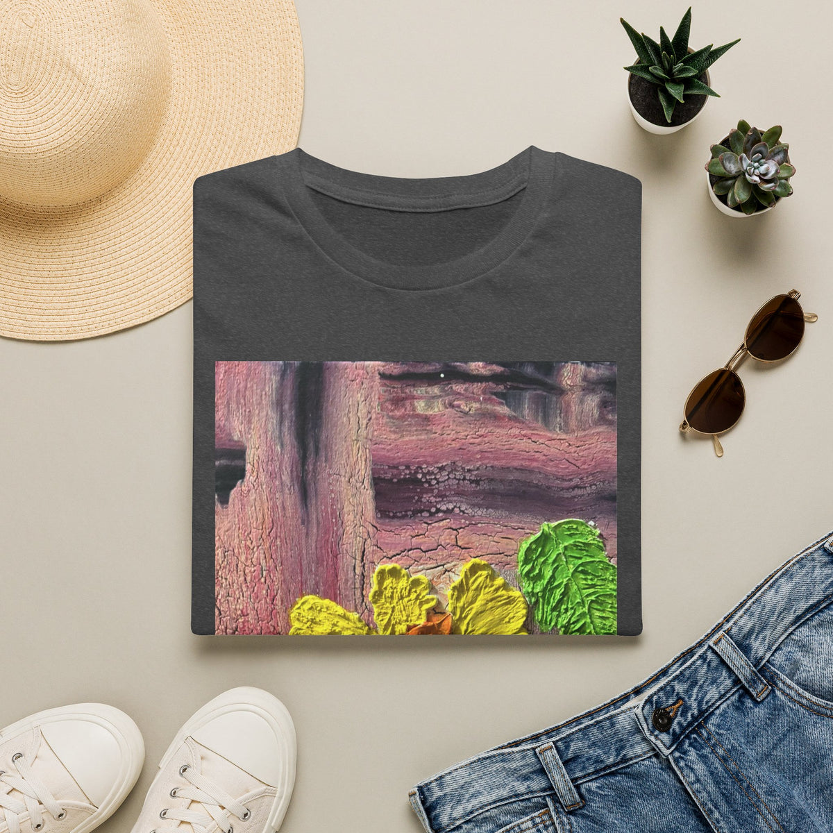Floral Woodgrain Tee — Colorful Hydrangea Print T-Shirt