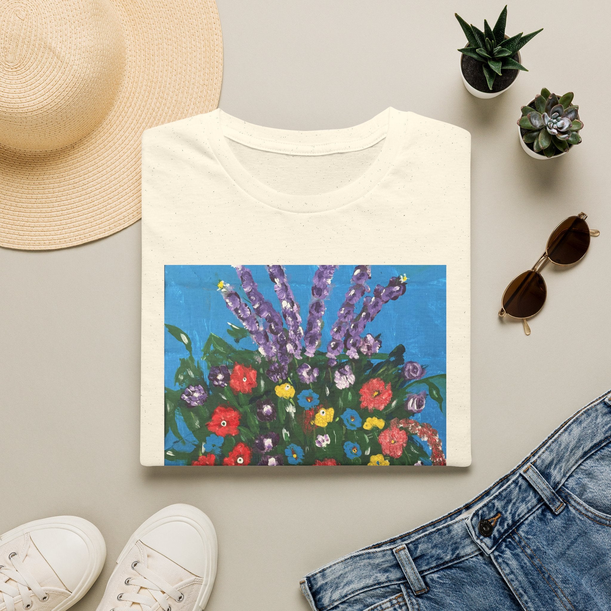 Floral Bouquet Art Tee — Colorful Vase Painting T-Shirt