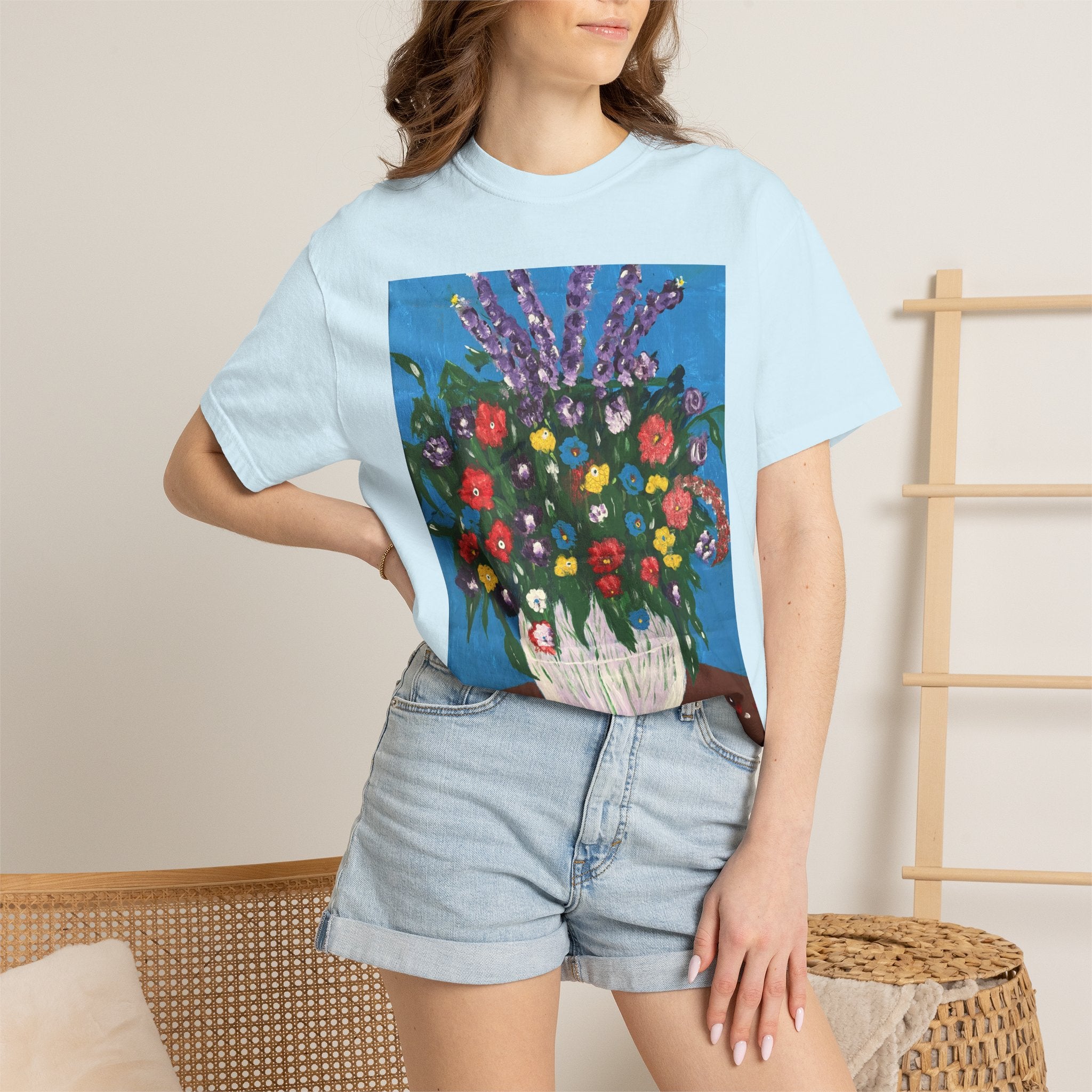 Floral Still Life Tee — Colorful Vase of Flowers Art Print T-Shirt