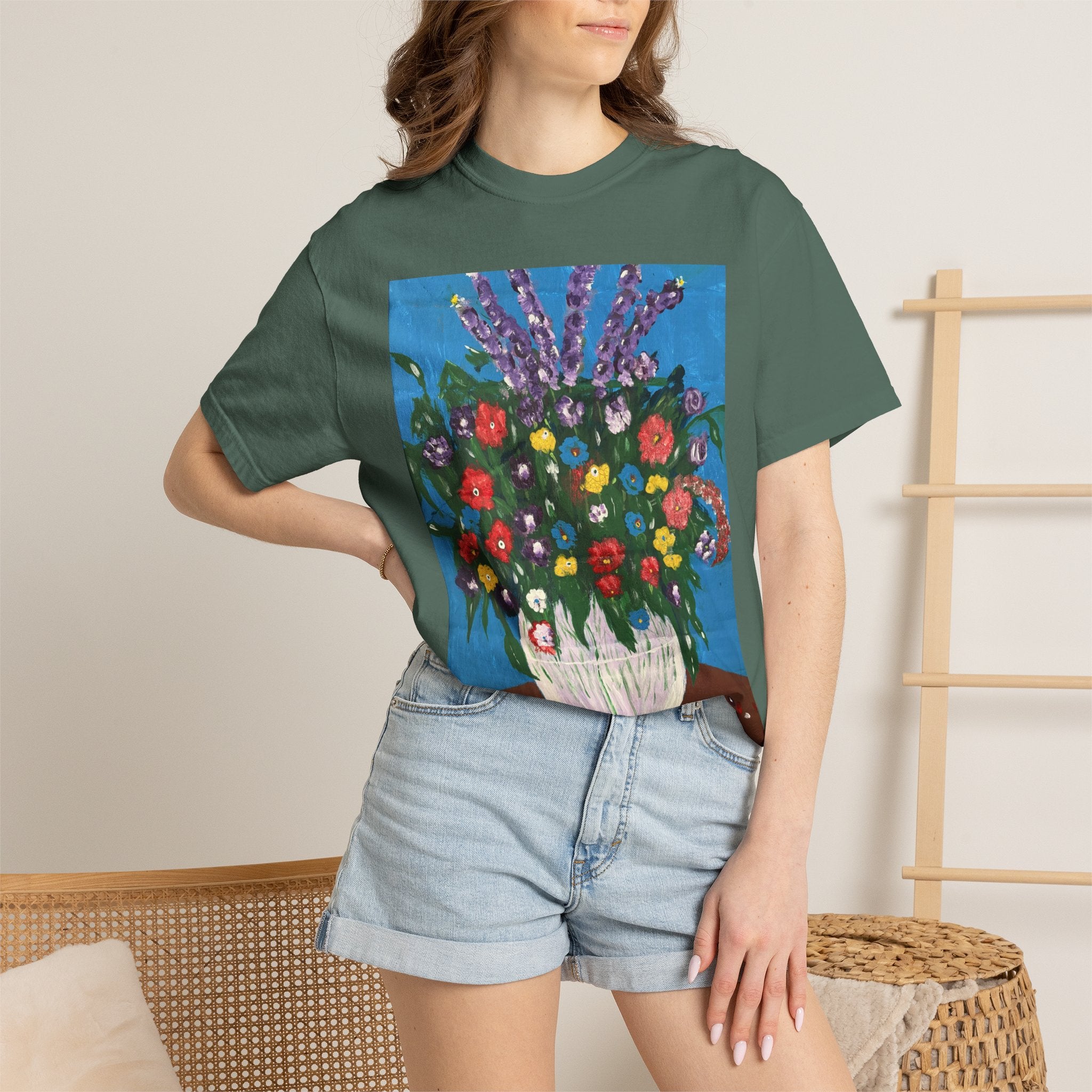 Floral Still Life Tee — Colorful Vase of Flowers Art Print T-Shirt