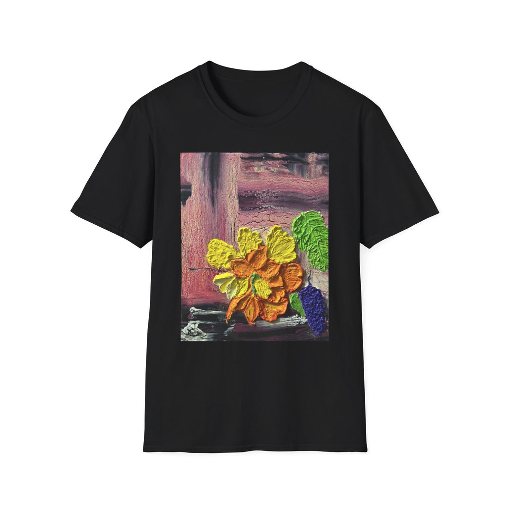 Floral Woodgrain Tee — Colorful Hydrangea Print T-Shirt