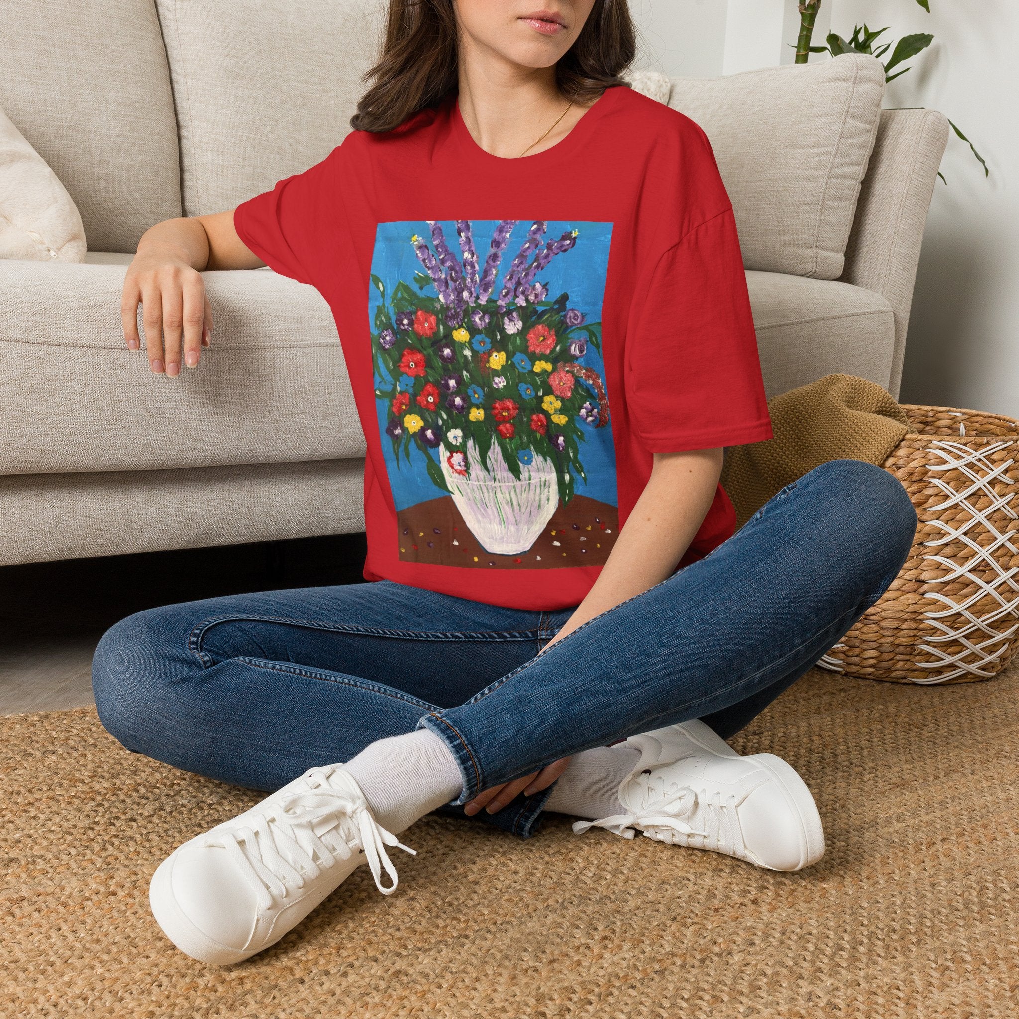 Floral Bouquet Art Tee — Colorful Vase Painting T-Shirt