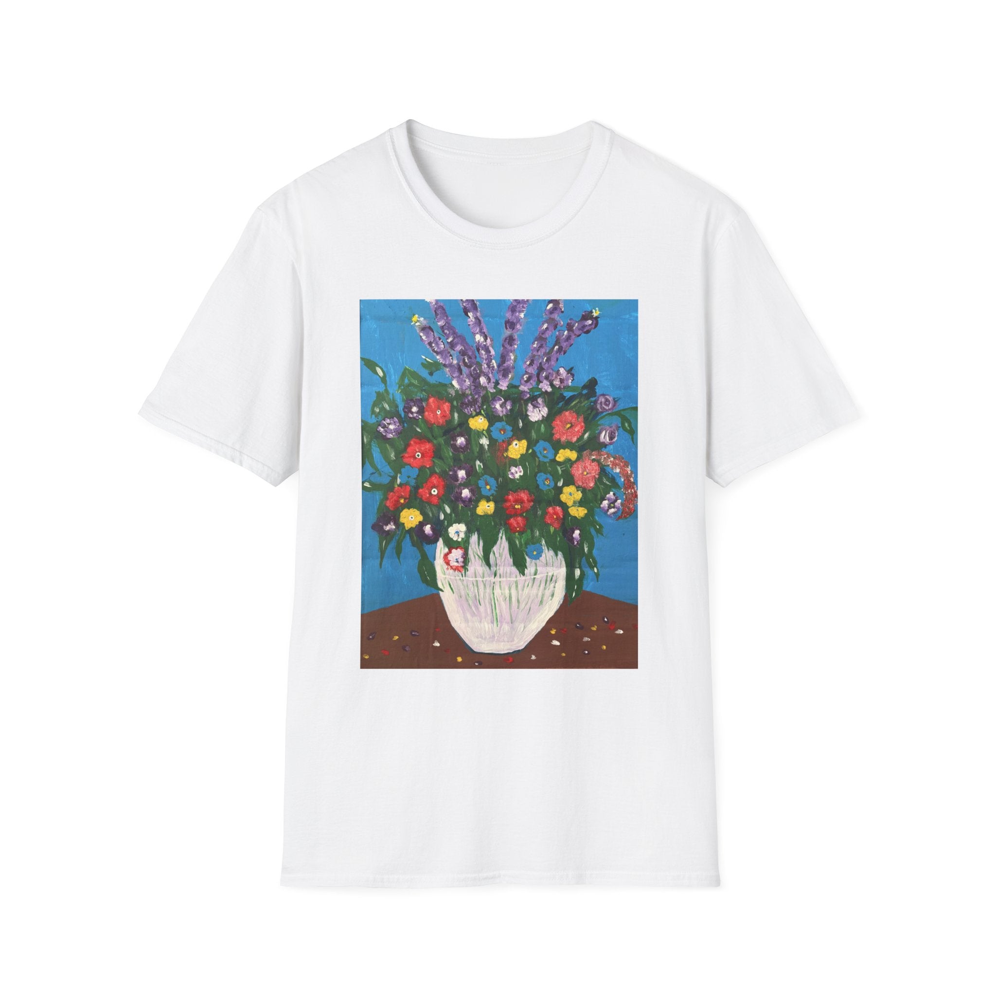 Floral Bouquet Art Tee — Colorful Vase Painting T-Shirt