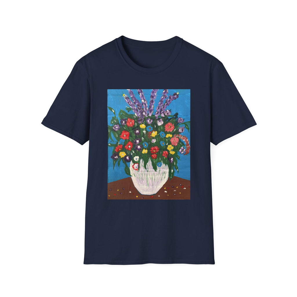 Floral Bouquet Art Tee — Colorful Vase Painting T-Shirt
