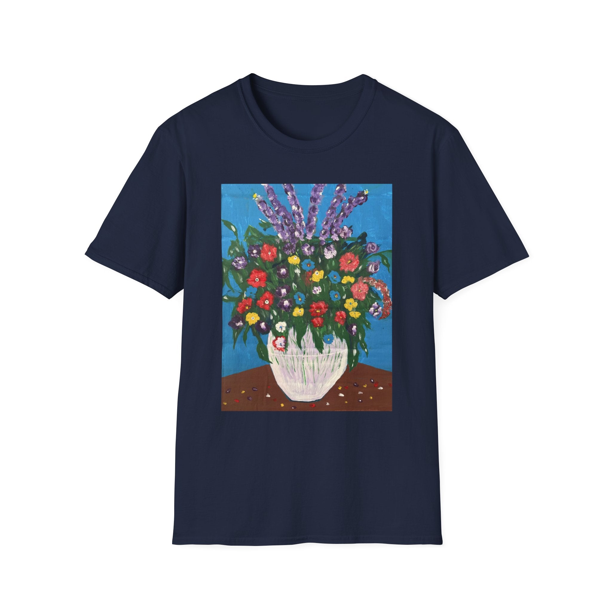 Floral Bouquet Art Tee — Colorful Vase Painting T-Shirt