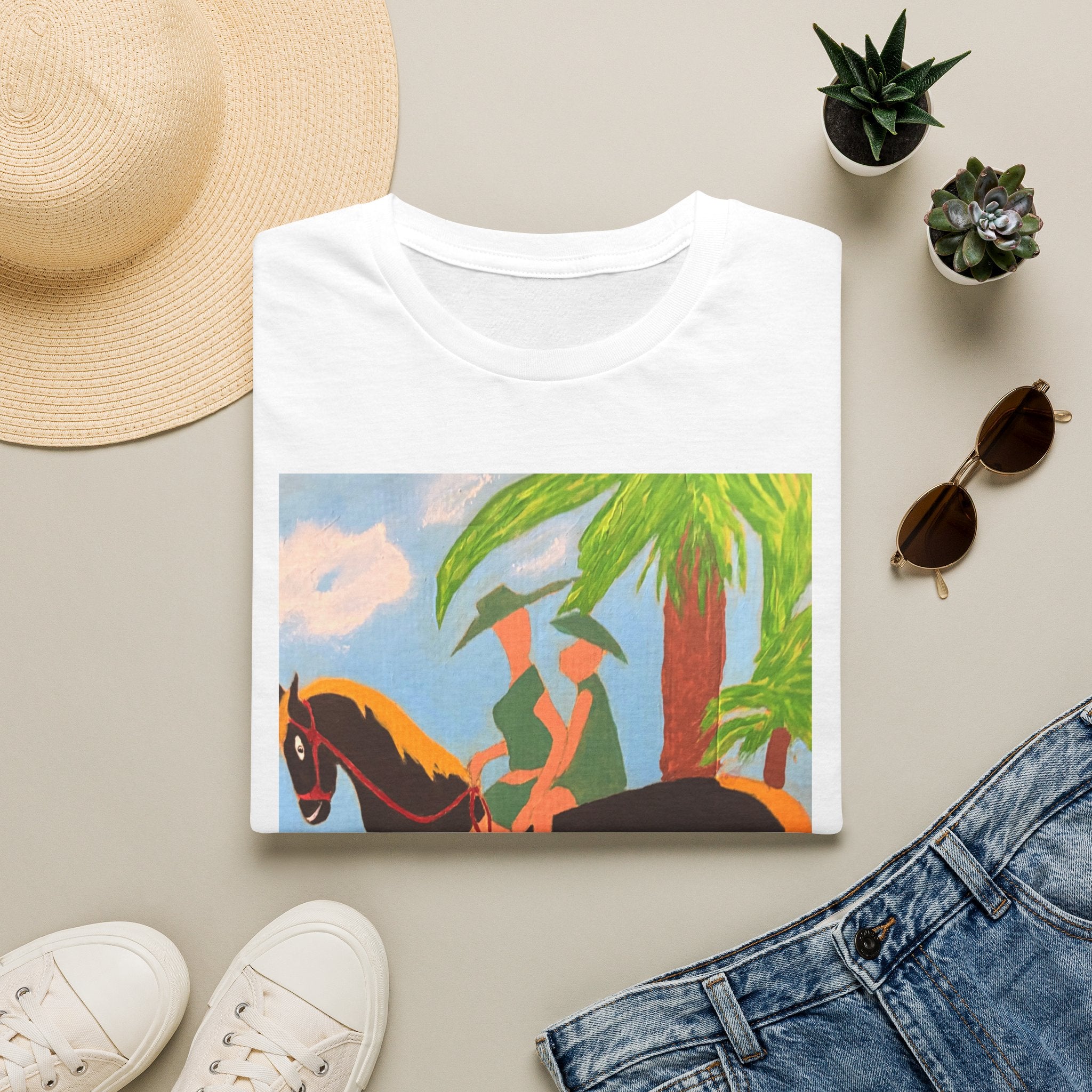 Tropical Horse Rider T-Shirt — Vintage Island Riding Art Tee