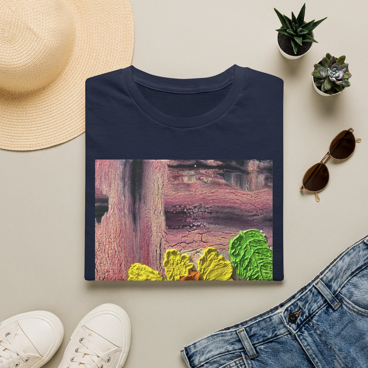 Floral Woodgrain Tee — Colorful Hydrangea Print T-Shirt