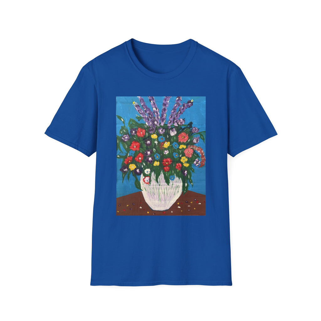 Floral Bouquet Art Tee — Colorful Vase Painting T-Shirt
