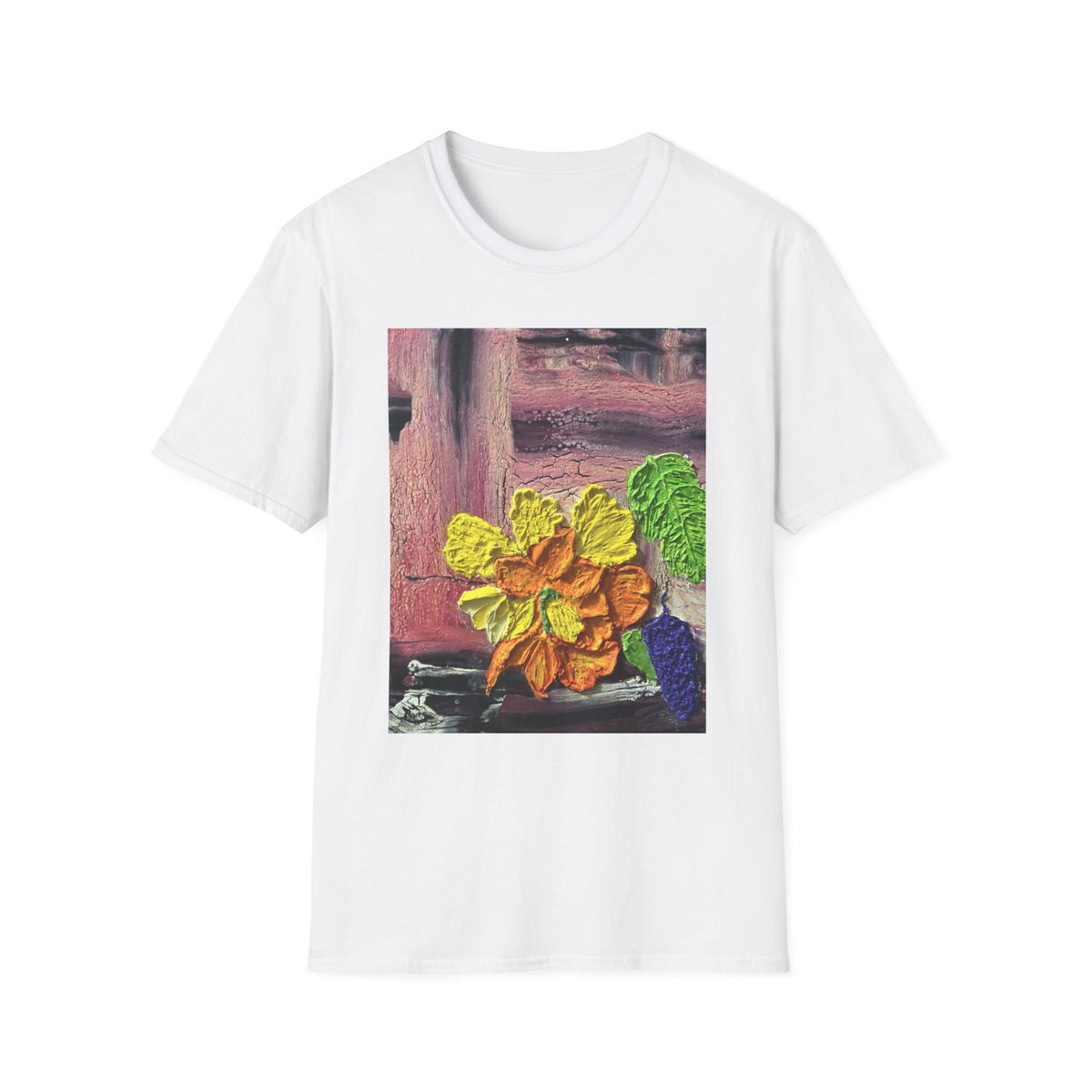 Floral Woodgrain Tee — Colorful Hydrangea Print T-Shirt