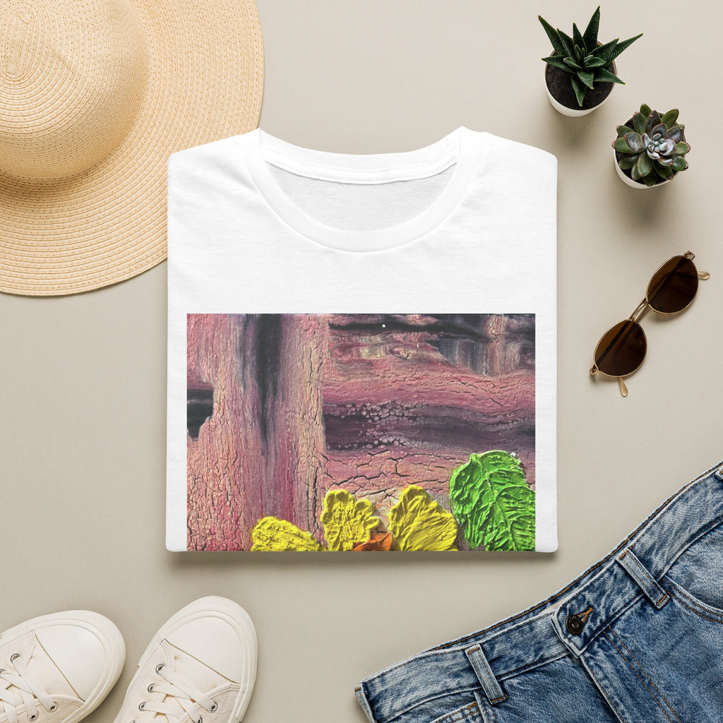 Floral Woodgrain Tee — Colorful Hydrangea Print T-Shirt