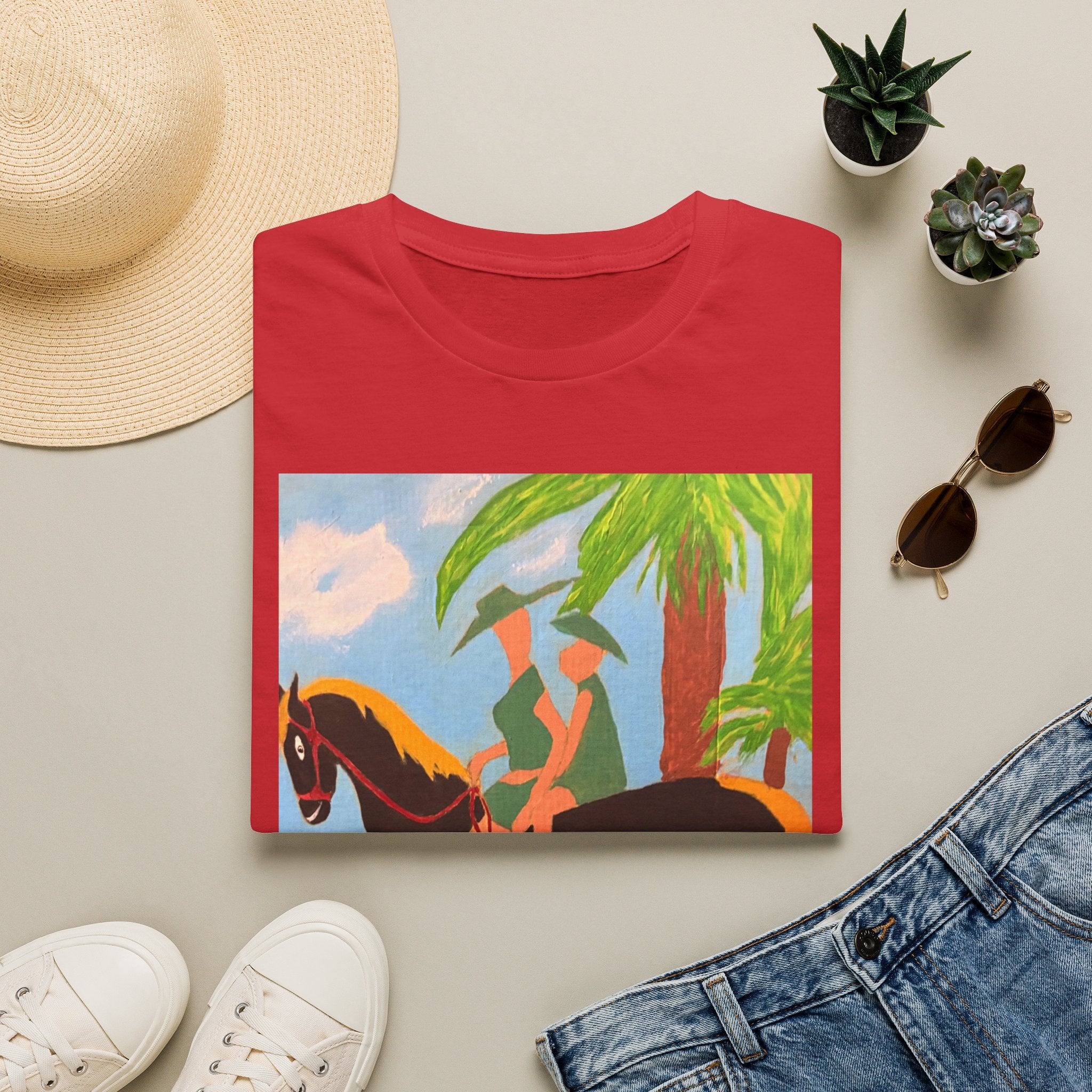 Tropical Horse Rider T-Shirt — Vintage Island Riding Art Tee