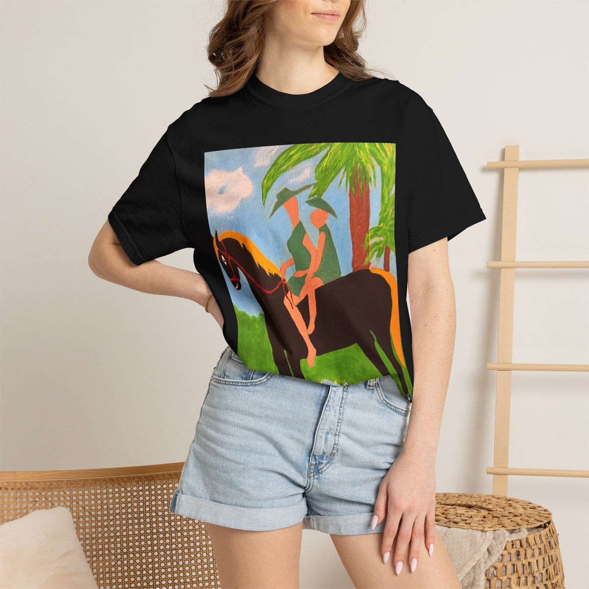 Horseback Rider Art T-Shirt — Tropical Equestrian Graphic