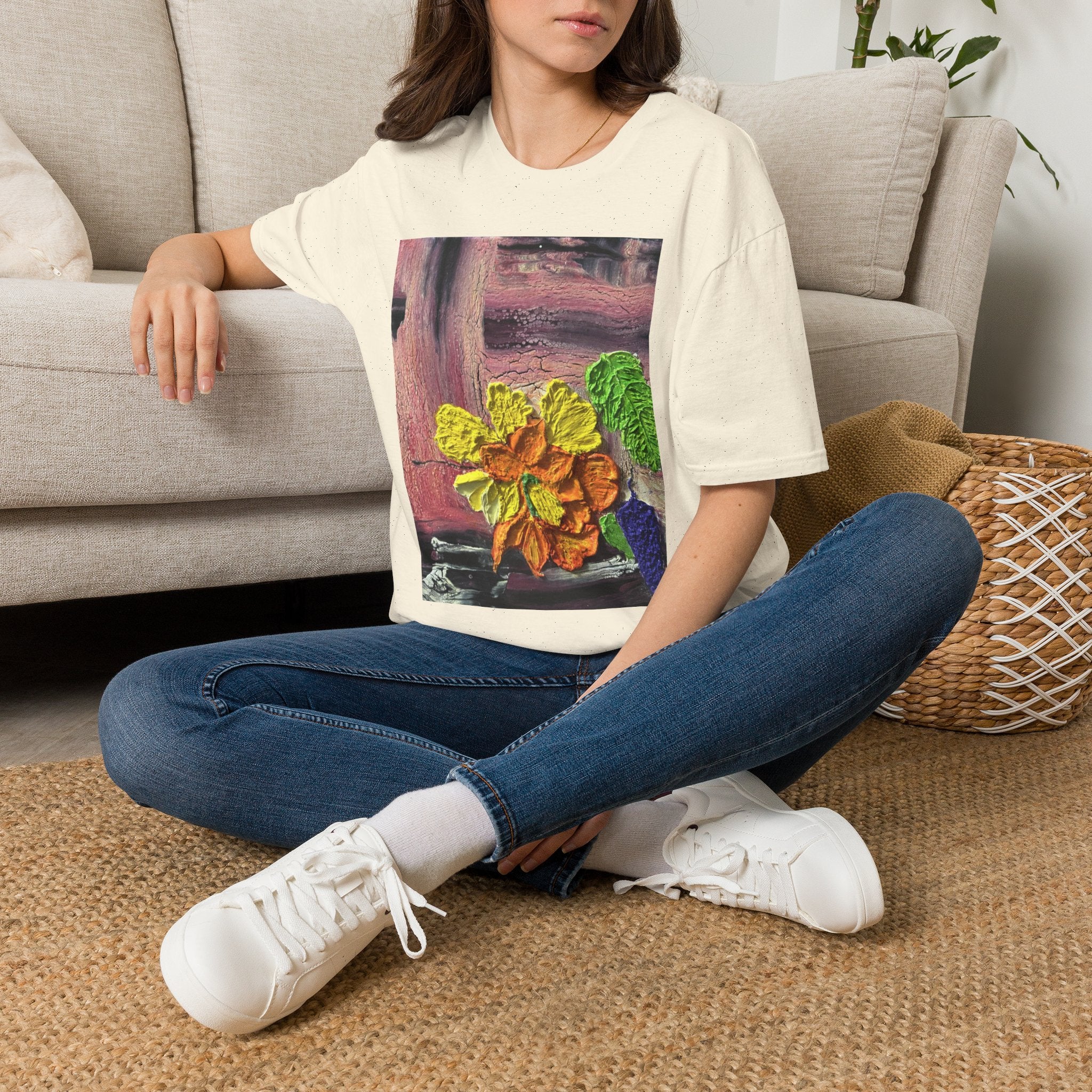 Floral Woodgrain Tee — Colorful Hydrangea Print T-Shirt