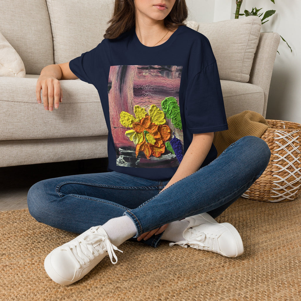 Floral Woodgrain Tee — Colorful Hydrangea Print T-Shirt