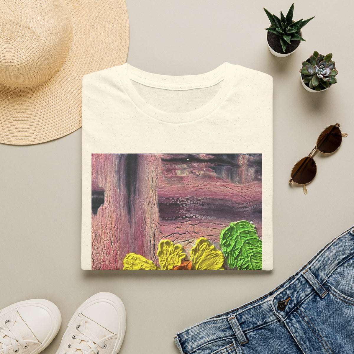 Floral Woodgrain Tee — Colorful Hydrangea Print T-Shirt